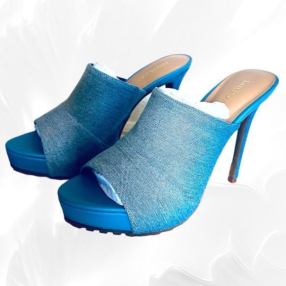 Blue Denim Platform Slides - Picture 5 of 7